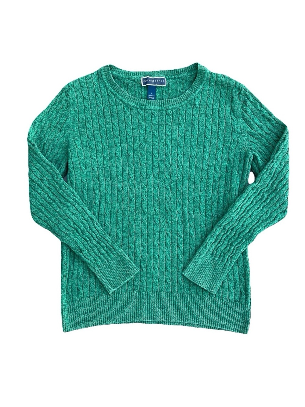 Karen Scott Green Cable-Knit Crew Neck Pullover Sweater Women’s Large EXCELLENT